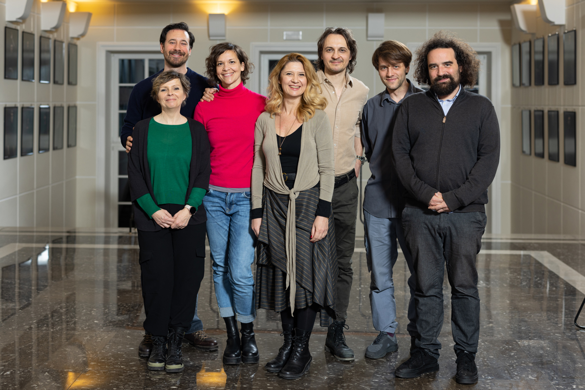 The team of the awarded comedy All for Free! All for Free! with the gracious comedian Vesna Pernarčič in the middle and the gracious director Ajda Valcl beside her, Days of Comedy 2023. Photo: Jaka Babnik