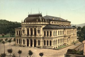 <i>Narodni dom</i> (National House) building by František Škabrout, built in Ljubljana 1894&ndash;1896. In 1927 the <!--LINK'" 0:33--> rented some rooms in the building that housed also sport and leisure activities. Postcard, 1910.