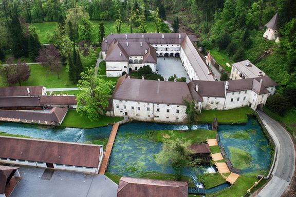 An aerial photo of the former Bistra Carthusian Monastery, now the Technical Museum of Slovenia, 2014
