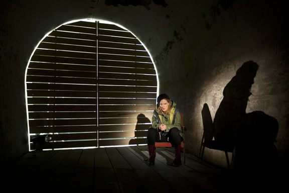 Ana Hribar in the The Golden Shot, a monodrama on teens drug addicts written by Tamara Matevc and directed by Marko Čeh; Tunnel venue of the Ljubljana Puppet Theatre, 2012