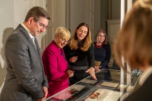 The President of the Republic of Slovenia, Dr. Nataša Pirc Musar, and her spouse at the opening of the exhibition "Memory of Slovenia. Slovenian National UNESCO Memory of the World Register". The exhibition was held under the honorary patronage of the President.