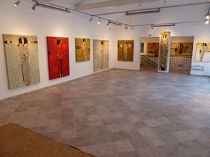 The gallery space at the <!--LINK'" 0:165--> information centre in Kobarid, where they hold various exhibitions and have hosted, for example, a work by the the <!--LINK'" 0:166-->.