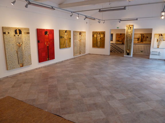 The gallery space at the Walk of Peace in the Soča Region Foundation information centre in Kobarid, where they hold various exhibitions and have hosted, for example, a work by the the Domestic Research Society.