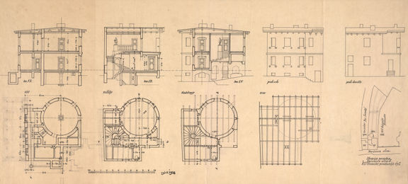 Architectural design of the cylindrical extension of Plečnik House, Karunova street 4, Ljubljana, 1923