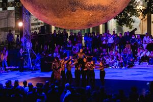A dance performance on Bevk square with a Mars installation during R.o.R festival