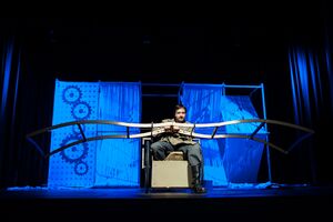 Actor Martin Valič in the play <i>Icarus</i>, written and directed by <!--LINK'" 0:892-->. The play was awarded the Matiček award for the best overall performance at the <!--LINK'" 0:893--> in 2016. Author: Matej Maček