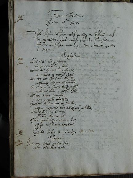 The codex manuscript of the Škofja Loka Passion Play, Friar Romuald, 1721. In 863 rhymed verses, it is reputedly one of the most beautiful dramatic poems in Slovenian literature. Capuchin Monastery Archives and Library, Škofja Loka