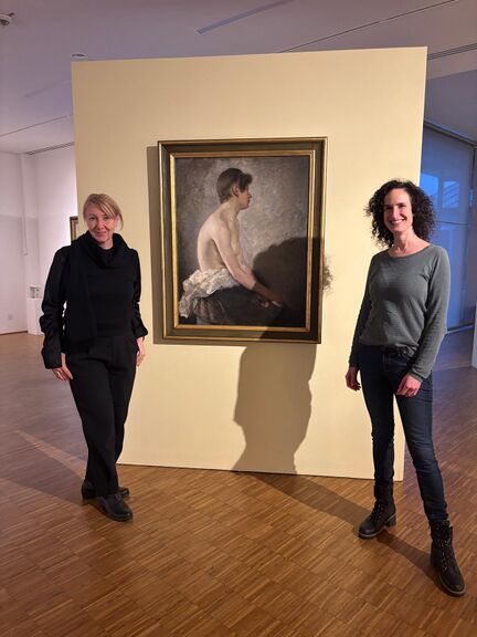 The Head of SKICA Berlin Saša Šavel Burkart with Dr Laura Cohen, Head of the Dachau Art Gallery and curator of the exhibition "Beyond Impressionism: Slovenian Modernist Painting and Dachau", 2025.