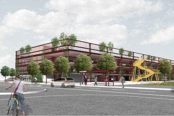Kombinat Architects, parking house P+R Sonce, visualisation: Rok Preskar, 2020.