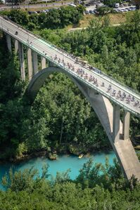 Solkan Bridge with Soča river