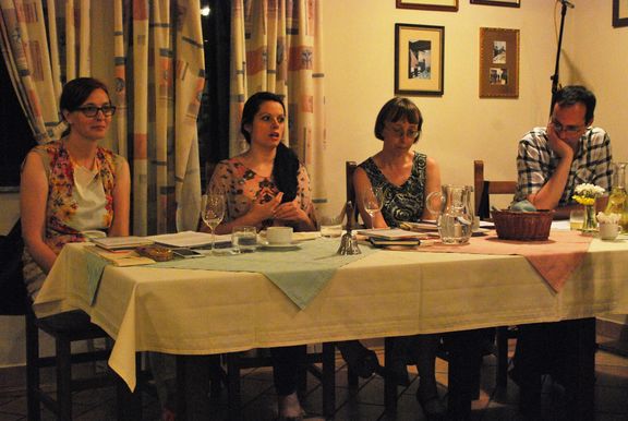 Critics discussion at Ana's Gallery in Rogaška Slatina, with Marjetka Krapež, Tanja Petrič, Lidija Gačnik Gombač and Marcello Potocco, Pranger Festival, 2015