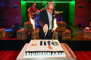 <!--LINK'" 0:996-->, a programme director of the <!--LINK'" 0:997-->, celebrating the the 30th edition of the festival. Cankarjev dom Club, 2019.