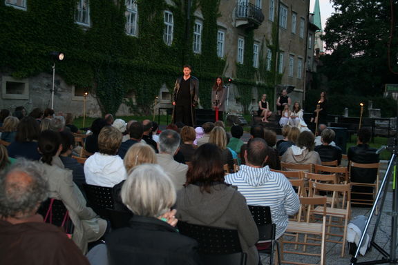 Antigona performance in front of the Celje Central Library where outdoor programmes take place annualy, 2013