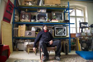 Visual artist, performer and collector <!--LINK'" 0:140--> in his studio at <!--LINK'" 0:141--> in Ljubljana