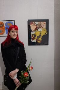 Pika Terpin at the opening of her exhibiton <i>Raz-stava</i> at the 9th <!--LINK'" 0:197-->, 2022.