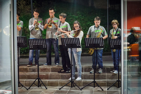 A performance by the attendants of the Jazz Ravne school at the Festival of Slovenian Jazz, 2014