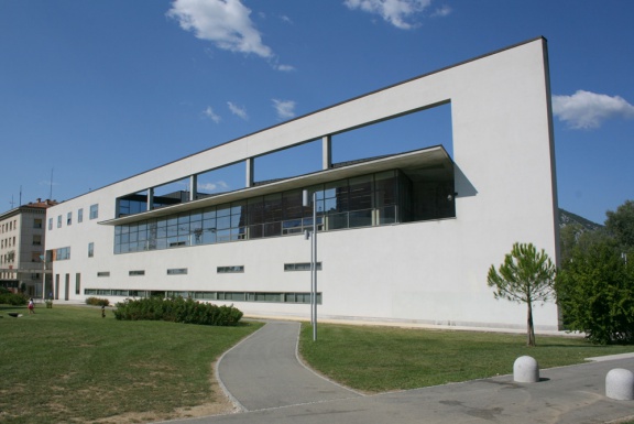 France Bevk Public Library Nova Gorica exterior, conceived by the architect Vojteh Ravnikar (1998–2000).