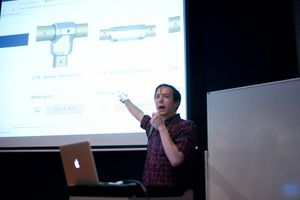 Reid Bingham (USA) presenting <i>Autonomous Interactive Radio</i> at Lightning Talks, part of the Interactivos?’12 Ljubljana, organized by <!--LINK'" 0:326-->, 2012