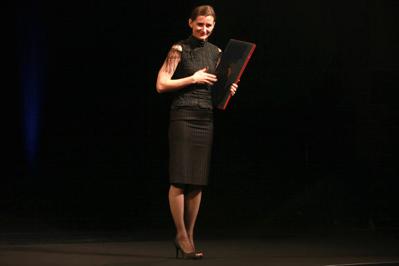 Dancer and choreographer with Emanat Institute, Maja Delak receiving the prestigious PreÅ¡eren Foundation Award for her work contributing to modern dance, 2009