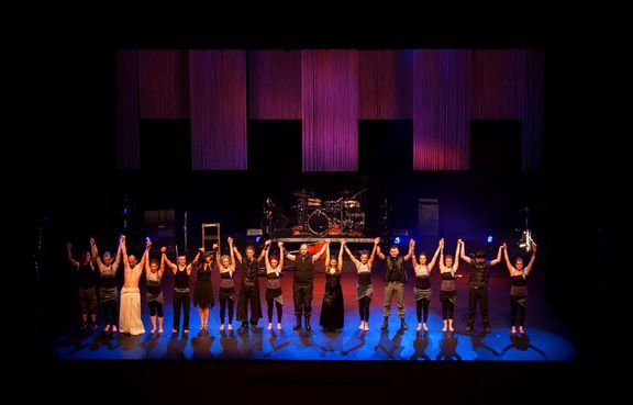 Group bow at the end of the Ionosphere 2 premiere, an interactive stage project by Celje Dance Forum and Aperion music group, at the Stadthalle in Singen, Germany, 2009