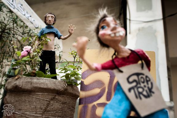 Puppets from a stop motion movie, used as decoration at one of the festival venues, Stoptrik International Film Festival, 2014