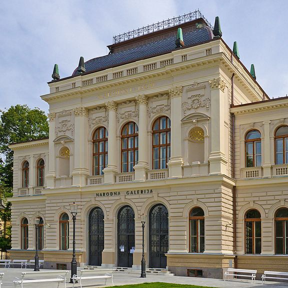 A detail of the facade of the historical building Narodni dom in Ljubljana, built at the end of 19th Century. Today the National Gallery of Slovenia.