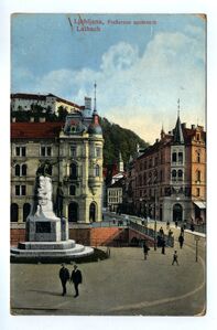 Postcard of the Slovenski trg, a Ljubljana square designed by <!--LINK'" 0:0-->, 1907.