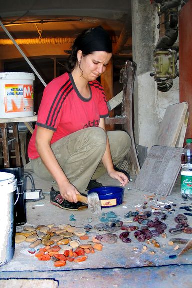 Making a mosaic, during working to refurbish new premises, photograph exhibited in the exhibition TinÄkaua bytes and CMAK, C.M.A.K. Cerkno