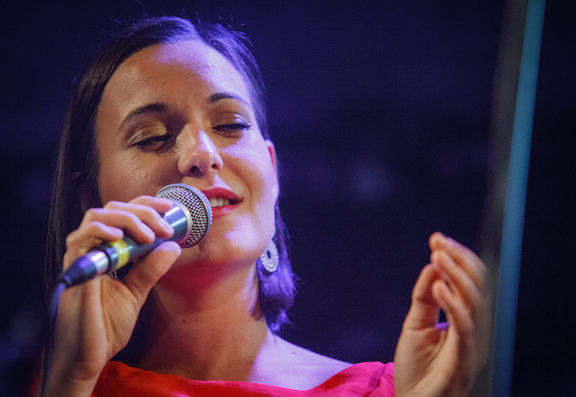 Nina Strnad performing together with the New Times Big Band at the Festival of Slovenian Jazz, 2014