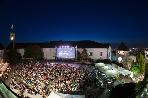 Ljubljana Castle courtyard as a venue for popular Film under the Stars screenings organised by Kinodvor Cinema during summertime.