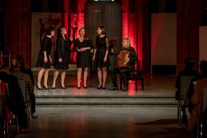The group Gallina and the composer Aldo Kumar performing in Berlin on the occasion of the Slovenian Cultural Holiday, 2023. Photo: Regina Sablotny