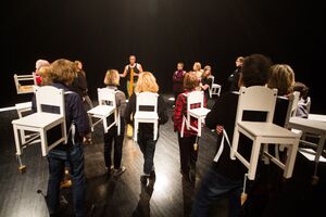 Mare Bulc's participatory mono performance <i>The First Altruistic Performance</i> at <!--LINK'" 0:654--> in 2018. Author: Nada Žgank