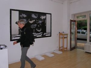 <!--LINK'" 0:108--> in front of his artwork <i>Devonian future</i>, Zero Gallery, Berlin 2010