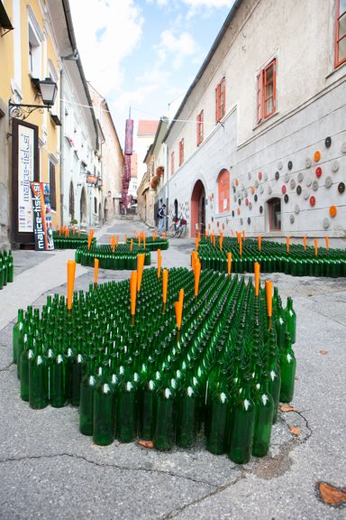 Poetry Meadow, a public installation by Stanka Vauda Benčevič and Tjaša Čuš for the Days of Poetry and Wine Festival in Ptuj, 2014