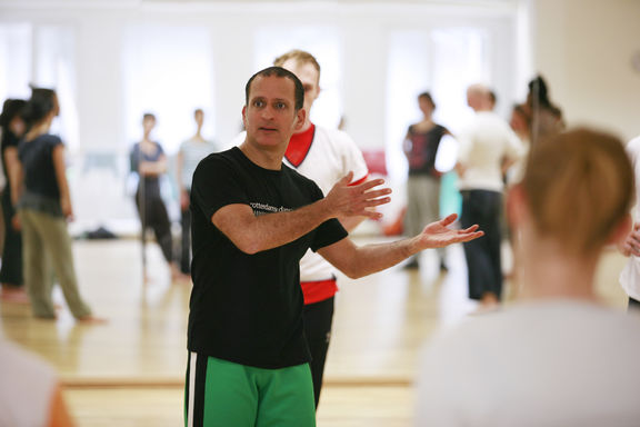 Improvisation specialist, dancer choreographer and educator David Zambrano (Venezuela/ Netherlands) leads a dance workshop as part of Emanat Institute's education programme, 2009