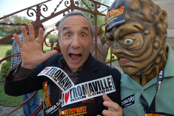 Lloyd Kaufman creator of The Toxic Avenger with film mascot at the Grossmann Fantastic Film and Wine Festival 2007