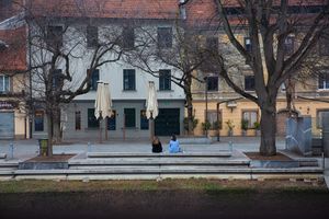A resting place on the renovated banks of the Ljubljanica River in Ljubljana.