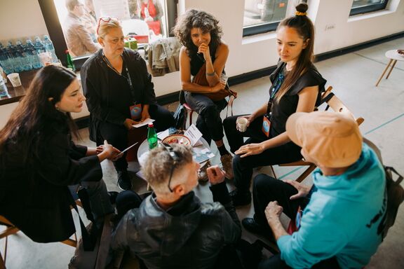 The networking event "Coffee with the Top 10 Moving Balkans artists" at the 2026 Moving Balkans Showcase Festival in Novi Sad, Serbia.