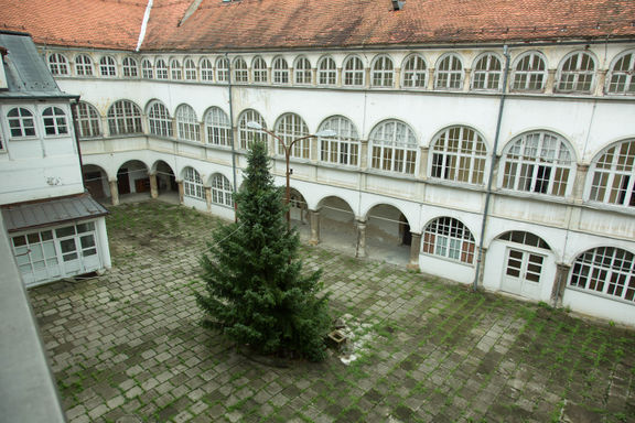 The Cmurek Castle arcade courtyard. The castle which functioned as an institution for mentally disabled from 1956 till 2004 became a decade later the site for the Museum of Madness project.