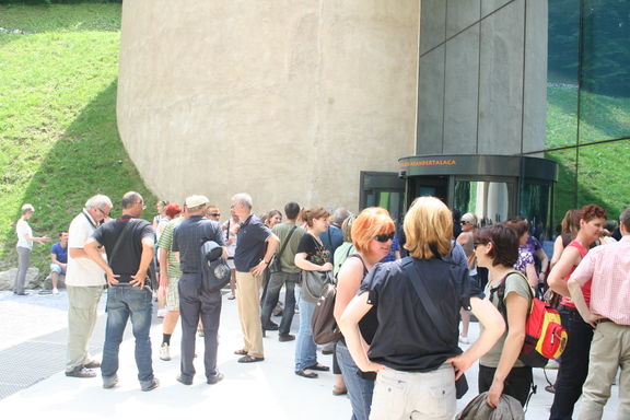 Members of the Archival Association of Slovenia (AAS) on an excursion, standing outside the Krapina museum, 2011