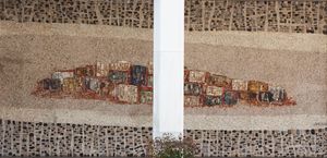 A closer look at the mosaic, at the entrance to the <!--LINK'" 0:182-->.