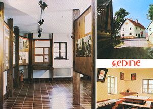 Interior and exterior views of old Barlič homestead that houses the memorial room, established 1985, commemorating the <!--LINK'" 0:550--> 1937
