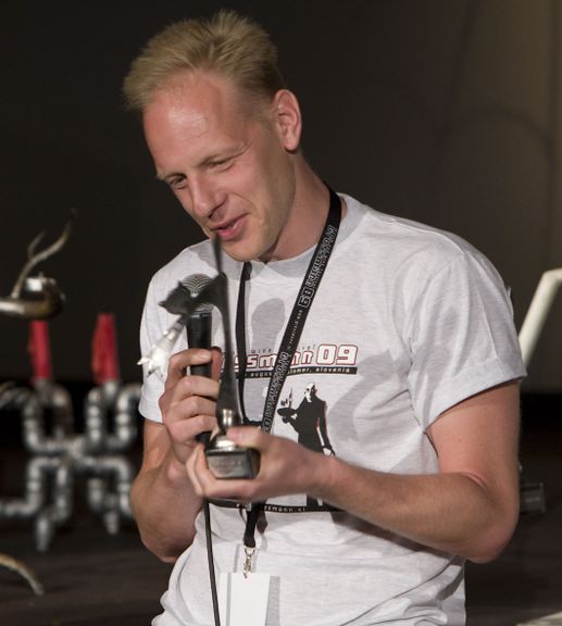 Joerg Buttgereit with Necro Cat award at the Grossmann Fantastic Film and Wine Festival 2009