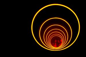 The light-sound installation <i>Portal</i> by the authorial group <!--LINK'" 0:809--> (Stella Ivšek, Anja Romih, Aleš Zupanc, Črt Trkman) at the 23rd <!--LINK'" 0:810--> at <!--LINK'" 0:811-->, Ljubljana 2023. Author: DK