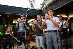 A concert of young jazz musicians at one of the cafes above the Bled lake, 2016