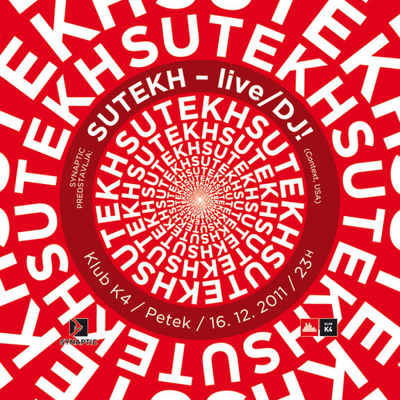 Flyer for the Live DJ (Sutekh) event organised by Synaptic, 2011