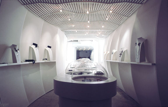 Interior refurbishing of the Lara Bohinc jewellery store in Hoxton Square, London, by Elastik Architecture, 2002
