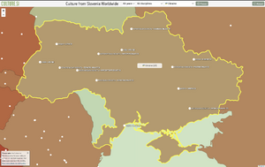Online version (printscreen) of interactive Culture from Slovenia World Map, featuring events in Ukraine. Collected 2010–2026.