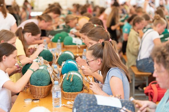 Young lacemakers at Idrija Lace Festival, 2023.