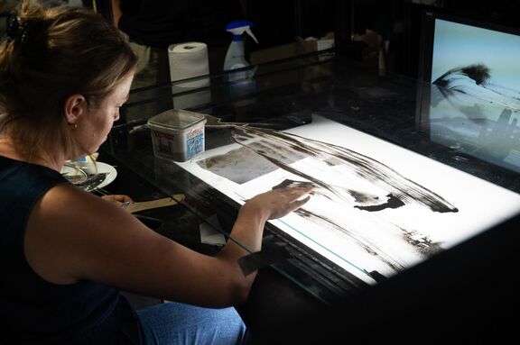 Animator Naomi van Niekerk at work at the Finta Studio in Ljubljana. A peer2peer meeting organised by the Slovene Animated Film Association in September 2024.